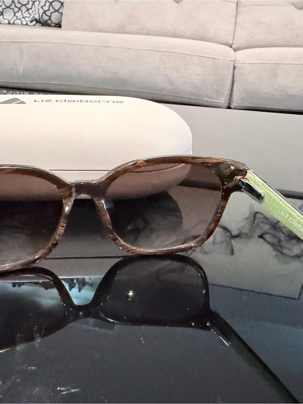 Liz Claiborne Tortoiseshell Frame Sunglasses with Green Temples